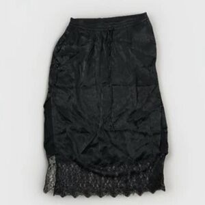 Zara crinkle satin Y2K black midi skirt lace side slits L